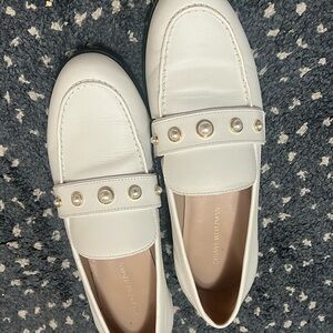 Stuart Weitzman White Pearl-Embellished Loafers